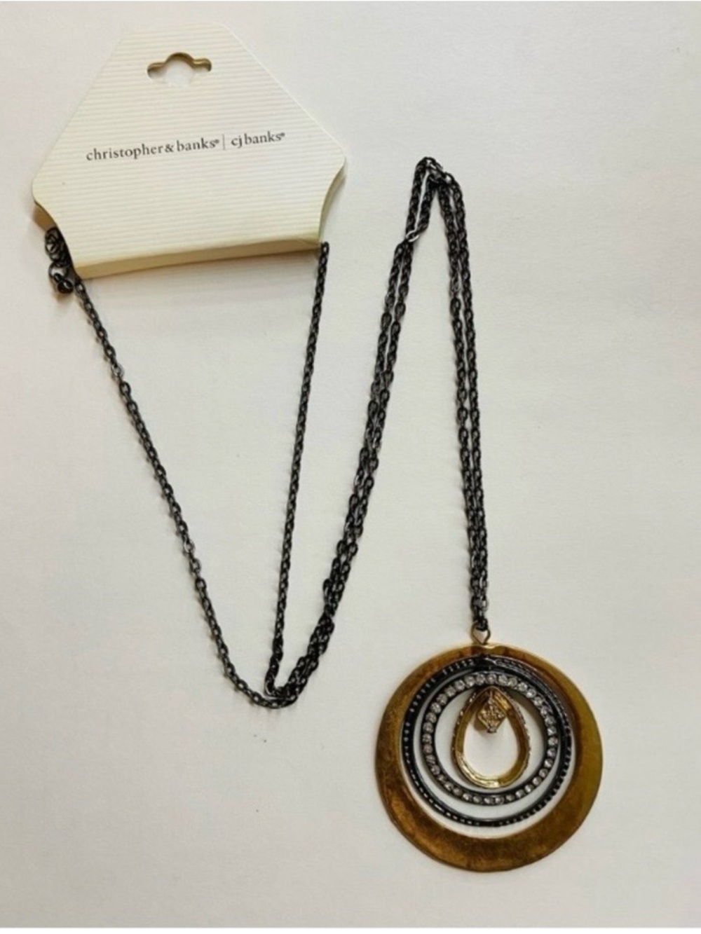 Christopher & Banks Black Chain with Gold and Silver Layered Circle Pendant